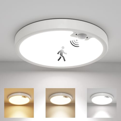 LQWELL Taklampa med rörelsedetektor, taklampa med rörelsesensor, Ø23 cm x H2,5 cm, 18 W 1750 LM 3000 K 4000 K 6000 K Rund för sovrum, vardagsrum, hall, badrum