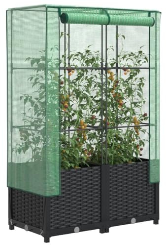 GCHDHAPB Aiuola rialzata con copertura per serra, effetto rattan, 80 x 40 x 138 cm, per casa e giardino, prato e giardino, vasi e fioriere