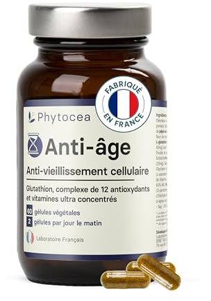 Phytocea Anti-Âge - Complément Alimentaire Antioxydant Beauté & Jeunesse Cellulaire | Lutéine, Glutathion, Zinc, Vitamines | Peau, Yeux & Éclat | 60 Gélules Vegan