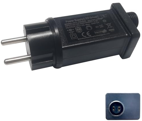12 V, 2 A, adattatore di rete, impermeabile, IP44, adattatore di alimentazione LED, catena luminosa a bassa tensione, trasformatore esterno, adatto per albero di Natale, luci di ghiaccioli