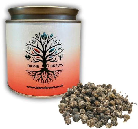 Jasmine Dragon Pearls Loose Leaf Chinese Green Tea | 100% Natural Hand-Rolled Jasmine Green Tea Pearls with Calming Aroma, Gut Health Benefits & Daily Wellness Support (100g)