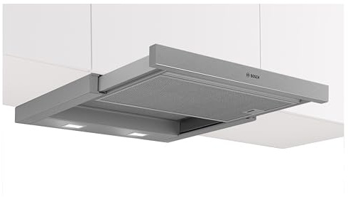 Bosch DFL063W57 Serie 2 Flachschirmhaube, 60 cm, Made in Germany, kraftvolle Abluftleistung, LED-Beleuchtung, leiser Betrieb, spülmaschinengeeignete Fettfilter, individuell anpassbar, Silber