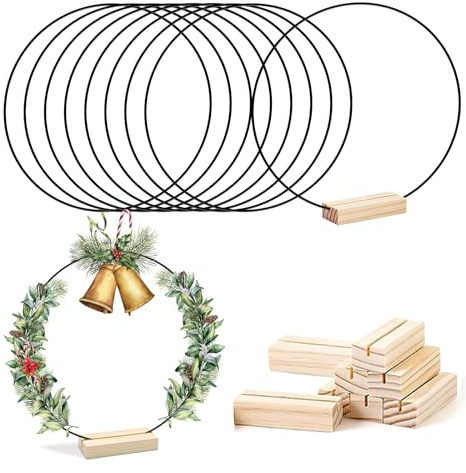 LWuuywa 8 Stück Metallring zum Basteln, 20cm Tafelaufsätze Makramee Ringe mit Holz Kartenhalter DIY Kranz Handwerk Traumfänger für Hochzeitskranzdekor und Wandbehang (20cm Black Ring)