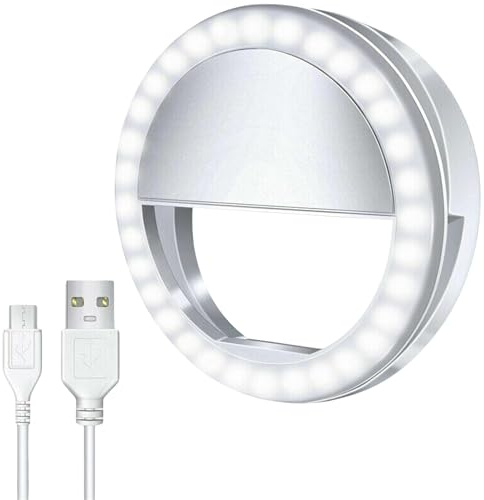 SPANITECH USB Rechargeable Selfie Ring Light for Phone – Clip-On LED Light for Photography, Video Calls, Vlogging, Streaming & Makeup Lighting (White)