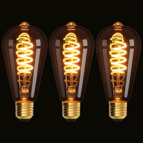 Terafeels 3 Stück Edison Vintage LED Glühbirne E27, ST64, 4W, Spiralfaden, 2200K Warmes Gelblicht, Transparentes Glas, Dimmbare LED Lampe E27 Leuchtmittel