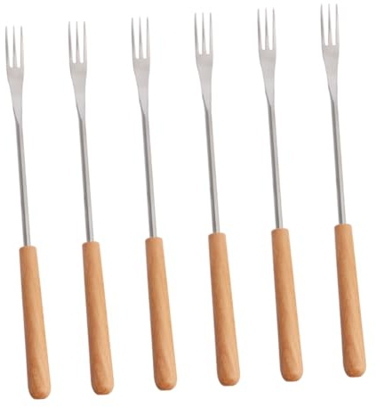 Toyvian 6 Stück Teiliges Fondue gabel Holzgriff aus Edelstahl Hitzebeständig für Dessert Käsefondue Grillen und Outdoor camping Praktische Küchen Picknick gabeln