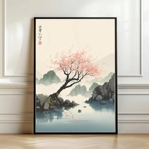 Póster impreso en lienzo de flor de cerezo japonesa, arte vintage de paisaje natural japonés, impresiones artísticas para pared de sala de estar, decoración del hogar, 30 x 42 cm