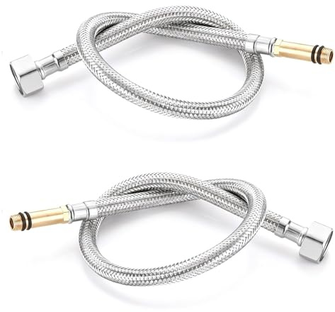 Flexible Tap Connectors 2 Pcs M10 (10mm) x 1/2 – 50cm Braided Mixer Hose – Stainless Steel Braided Hose for Kitchen Basin Monobloc – Hot Cold Water Supply Pipe Fittings