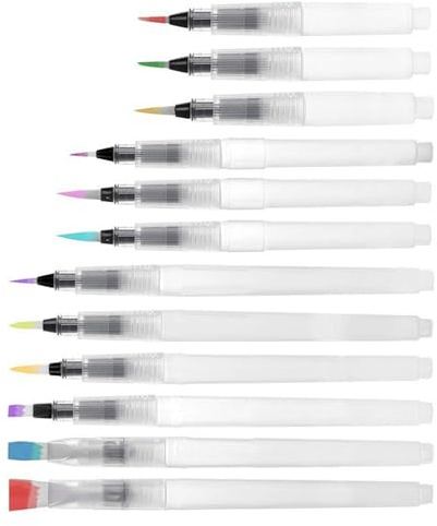 9/12 st vattenborstar penna platt spets påfyllningsbar läckagesäker akvarell borste penna för akvarell gouache målning nylon hår konst borstar