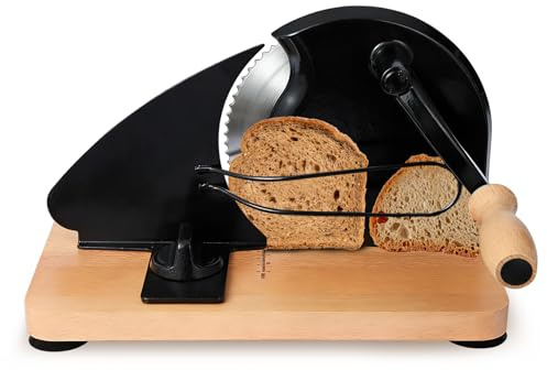 Manual Bread Slicers for Homemade Bread with Hand Crank,Bread Slicer Guide with Metal Guide&Adjustable Thickness Stainless Steel Blade,Sourdough Bread Slicer Cut with Scale Line and Suction Cup