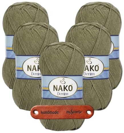 NAKO Denim 11191 Premium Wolle 5 x 100g Jeansoptik Kammgarn für Textur Effekte zeitlose Accessoires mit mySearose Label