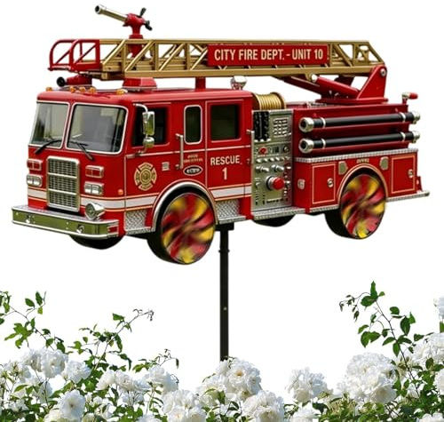 Moulins à Vent de la Cour - Une Sculpture Camion de Pompier en girouette | Moulin à Vent tournant pour Le Jardin | pour Le Jardin, la Cour, Le arrière, Patio, la Ferme, fête, Vacances
