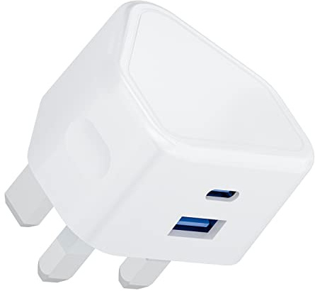 USB C Plug Fast Charge,20W USB A and C Charger Plugs Adapter UK for iPhone 17 Pro Max Air 16e 16 Plus Pro Max 15 14 13 12 11 SE Watch iPad Pro Mini Air 9 10 11th A16,Dual Port Type USBC Charging Head