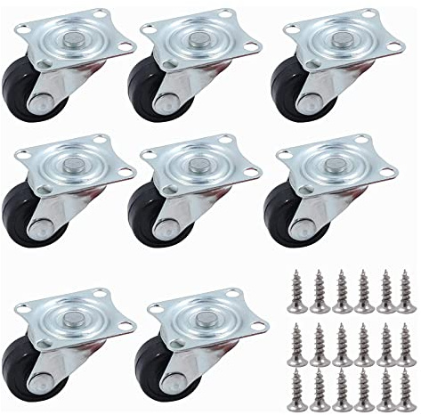 QOPAHI Swivel Small Casters, 8 Pack Rubber Trolley Wheels with Stainless Steel Base, Castor Wheels for Trolley Dolly Garden Planter Storage Cart(25mm, Black)