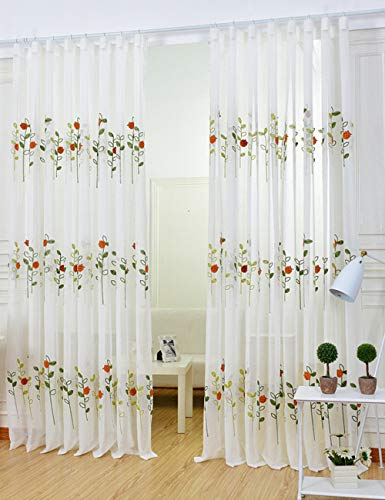 Lactraum Vorhang Kinderzimmer Mädchen Transparent Weiß mit Ösen Bestickt Marienkäfer Blumen Voile 145 x 245cm