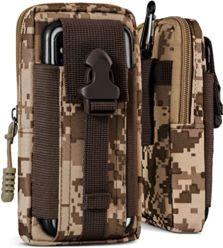 ONEFLOW Funda de supervivencia para Samsung Galaxy, Apple iPhone, Huawei, Sony, etc. – Riñonera de nailon, funda para teléfono móvil con mosquetón, funda exterior para teléfono móvil, color marrón