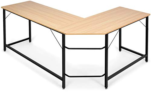 GOPLUS Escritorio esquinero en forma de L, 167,5 x 125,5 x 73,5 cm, mesa grande para ordenador, mesa de juegos, escritorio de oficina, ahorro de espacio, para casa, oficina, estudio (naturaleza)