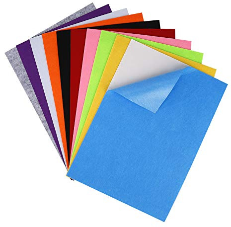 Bunte Selbstklebende Filz-Blätter zum Basteln A4 für Kinder, Filzplatten Dekorativer für Figuren und Formen im Karneval, Vliesstoff Filzstoff für DIY Nähen, Handwerk Patchwork 21 x 30cm (10 Stück)