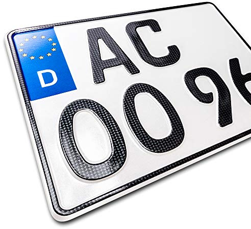 1 Carbon Kfz Kennzeichen | 260 x 200 mm | Motorrad & Roller | Nummernschild | DIN-zertifiziertes Wunschkennzeichen | Quad | Anhänger | SUV | Kraftrad | Motorrad-Kennzeichen | Motorrad-Schild