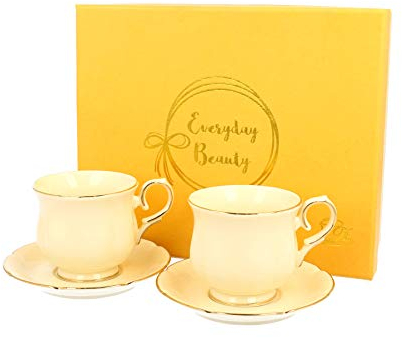 Duo Collection CLARK Ein Satz von 2 Espresso Tassen mit Untertassen aus Porzellan im Geschenkbox, Kaffeetasse, Füllmenge 150 ml