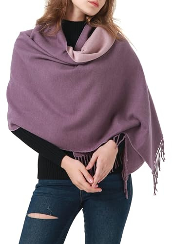 MEANBEAUTY Damen Kaschmir Schal Doppelseite Winterschal Wollschal Pashmina große Deckenschals Weihnachtsgeschenke-Rosa+Lila