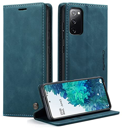 CaseMe für Samsung Galaxy S20 FE Hülle, Magnet Leder Klapphülle Stoßfest | Retro PU Leder, 2 Kartenfach, Standfunktion, Schutzhülle, Flip Case, Handyhülle für Galaxy S20 FE 6,5'', Blaugrün
