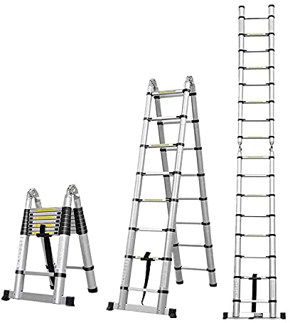 Telescoping Extension Ladder 5M(2.5+2.5m)/16.4 ft Aluminum Extension Telescopic Ladder Loft Ladder Portable Ladder Foldable Ladder,Space-Saving Max Load 150kg/330lbs