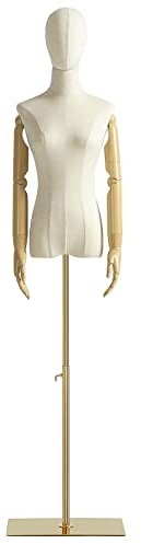 Weibliche Schaufensterpuppe Kleid Form Torso, Display Schaufensterpuppe Körper mit abnehmbarem Kopf, hölzerne Hände und goldene einstellbar 140cm-200cm Höhe Stehen, für Kleid Display, Gold