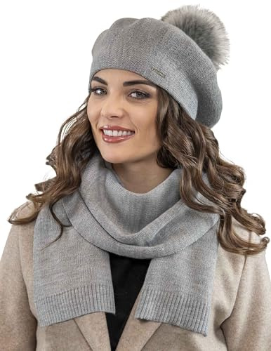 VIVISENCE Winter Baskenmütze Mit Bommel Für Damen Klassischem Herbst Frauen Mütze Schnitt Warmem Garn Mit Wollezusatz Eleganter Wintermütze Ideal Für Kalte Wintertage Modell 7035