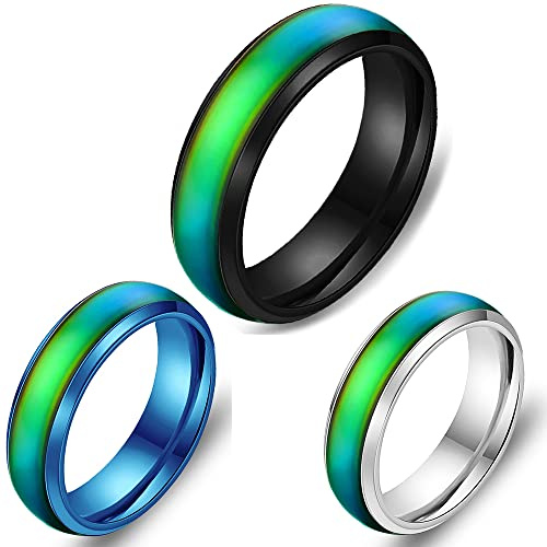 EUMENIDES stimmungsring,Farbwechselring，Farbwechselringe für Herren und Damen, temperaturempfindliche Farbwechselringe, personalisierte Mode-Paarringe, (Schwarz + Silber + Blau, C 65mm（20.5）)