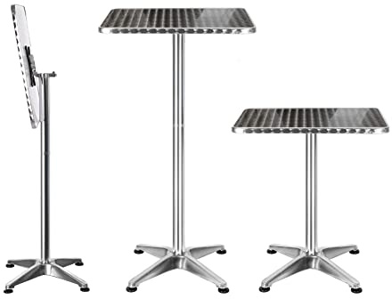 ShiShi Table de Bar Pliante, Réglable en Hauteur 70-110 cm, Table de Salle à Manger Aluminium Ø60 cm, Table Haute Carrée/Ronde, Table de Bistrot pour 2-4 Personnes (Carrée 60 cm)