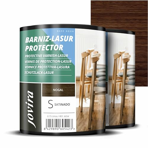 JOVIRA PINTURAS Vernice - Lasur protettiva satinato a base d'acqua. Protegge, decora e impreziosisce tutti i tipi di legno. (2x750 Millilitri, Noce) F-42-2