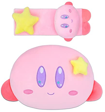Roffatide Anime Kirby 1 Pcs Auto Nackenkissen Plüsch Auto Kopf Hals 1 PCS Schulter Pad Sicherheitsgurt Abdeckung Protektor Rest Kissen für Stühle, Liegestühle, Fahrsitze