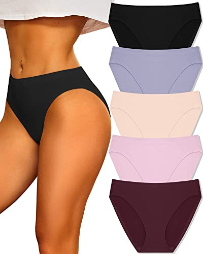 FINETOO Lot De 5 Culottes sans Coutures pour Femme Culotte Confortables Shorties Feminins Sexy Elastique Slip Jambe Haute sous-Vêtements