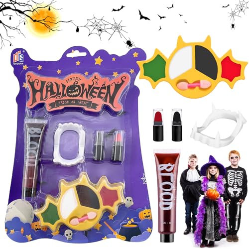 TOPJOWGA Halloween Schminke Make Up Set, Kinderschminke Set, Bodypainting Schminke, Vampirzähne Zähne Kinder, Kinder Schminke Geschenk für Weihnachten Halloween Karneval Geburtstag