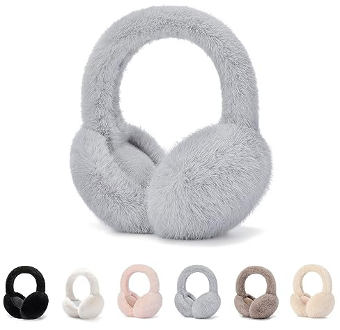 GLAITC Couvre Oreilles,Cache Oreilles en Peluche Pliable,Chauffe-oreilles Hiver Chaud Couvre Oreilles Earmuffs Réglables Doux par Temps Froid,Cadeau D'hiver pour Les Femmes Hommes Filles (Gris)