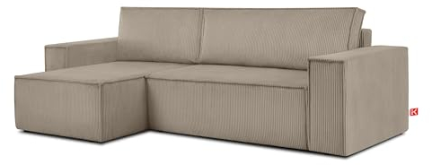 Konsimo Napi Ecksofa - Ecksofa mit Schlaffunktion und Bettkasten - Eckcouch mit Schlaffunktion - Sofa - Sofabezug Ecksofa L Form - Universal Eckcouch - 262 cm - Beige