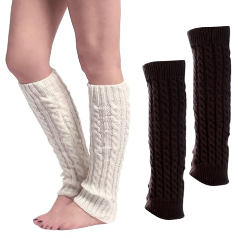 NITAIUN 2 Paar Damen Frauen Winter Crochet Stricken, Lange Gestrickt Beinwärmer Legwarmers Schwarz Beinwärmer Knöchelwärmer für Frauen Winterwärmer Ballett Fitness Yoga (2 Paar)