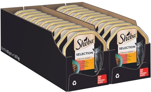 SHEBA Schale Nassfutter für Katzen Selection in Sauce mit Rind und Truthahn 2 x 11 x 85g