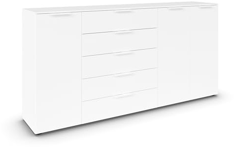 Rauch Möbel Flipp, Kommode, Farbe Weiß, Breite 199 cm | Sideboard, 3-türig, 5 Schubladen, Soft-Close-Funktion, für Schlafzimmer, Gästezimmer, Wohnzimmer, Garderobe, Flur