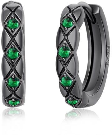 Schwarze Creolen 925 Sterling Silber Punk Ohrringe | Minimalistische schwarze Huggie Creolen Punk Stil moderner Alltagsschmuck für Damen Herren
