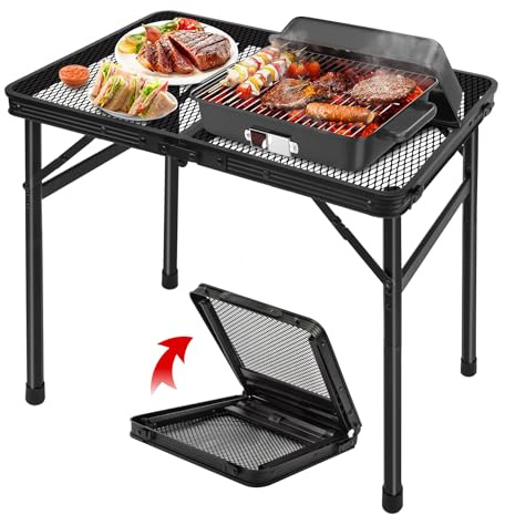 jkwokback Grill Table Camping Table Portable Folding Table,Height Adjustable Collapsible with Mesh Desktop,Lightweight Metal Table for Camp, BBQ, Picnic, RV, Outdoor Cooking, Travel