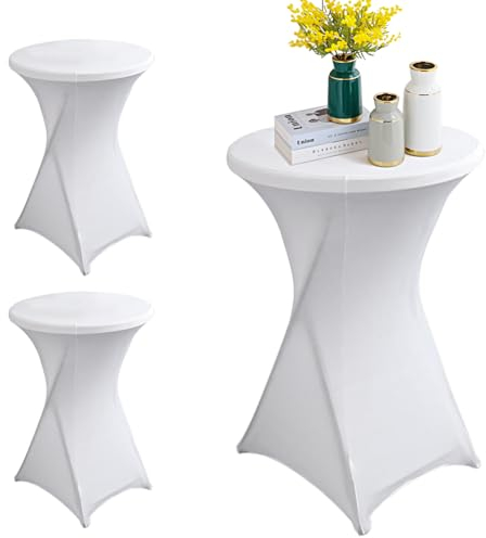 YFZYT Weiß Stehtisch Hussen Ø60-65cm, 3 Stück Stretch Hussen Stehtische, Maschinenwäschbar, Verstärkung im Fußbereich, Stehtischhussen Geeignet für Hochzeit, Bars, Restaurants, Ausstellungen