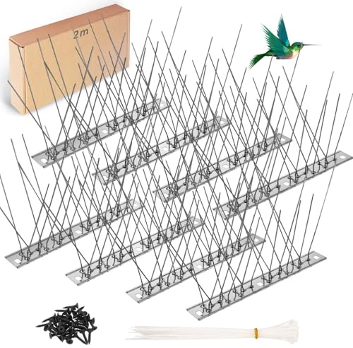 Abeillo 2 m Taubenabwehr Spikes Edelstahl Taubenspikes Vogelabwehr für Krähen Spatzen Katzen, Vogelschreck für Balkon Dach Zaun Garten Fenster, 8 Reihig x 25cm