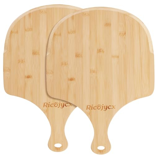 RICOJYCX Pizza Peel 12 inch 2 Pack, Bamboo Wooden Pizza Peels for Pizza, Bread, Cheese, Vegetable, Fruits