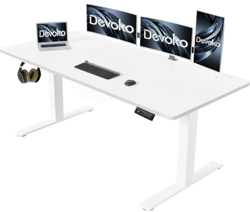 Devoko Elektrisch Höhenverstellbarer Schreibtisch 160 x 60 cm, Weiß | Stabiler Stehschreibtisch ohne Wackeln, Leise Höhenverstellung für Home Office, 72–118 cm, 2-Memory-Funktion Computertisch