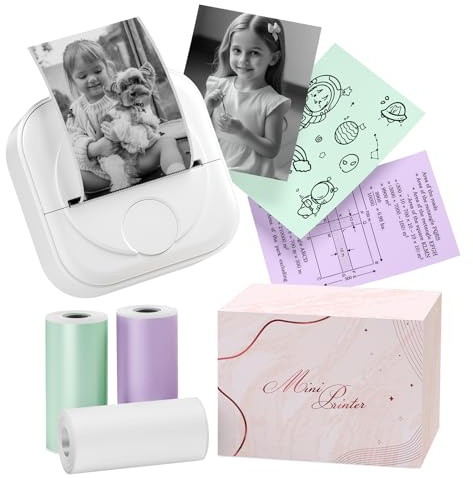 Itari Q02 Mini Drucker- Facelifting T02 Thermodrucker zum Lernen, Etikettendrucker für Notizen, Tagebuch, Memo, Foto, Journal, Bluetooth Fotodrucker für Smartphone, mit 3 Rollen Papier