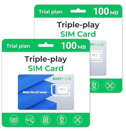 EIOTCLUB Triple Play Data SIM Card, 2-Pack, USA 5G/4G LTE Network, | USA coverage for security and hunting cameras and routers, no phone number, no contract triple-cut SIM