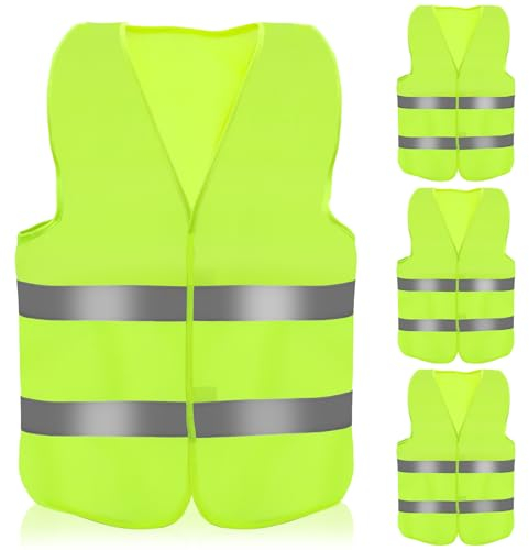 Aerzouser 4 Stück Warnwesten Auto, Sicherheitsweste Auto, Warnwesten, Warnweste Auto，Warnwesten Auto 4er，Warnweste für die Nächtliche Pannenhilfe, Ausgestattet Mit Hochwertigen Reflexstreifen