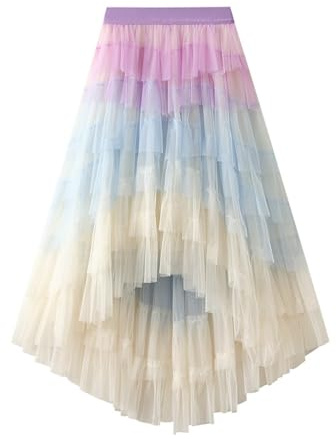 Dam tyllkjol volang flerskikts nät A-linje tutu bal bröllop långa tyllkjolar underkläder kjol för kvinnor set, Lila, one size